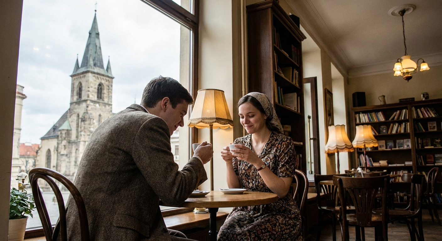 Catholic singles on a coffee date — dating guide illustration