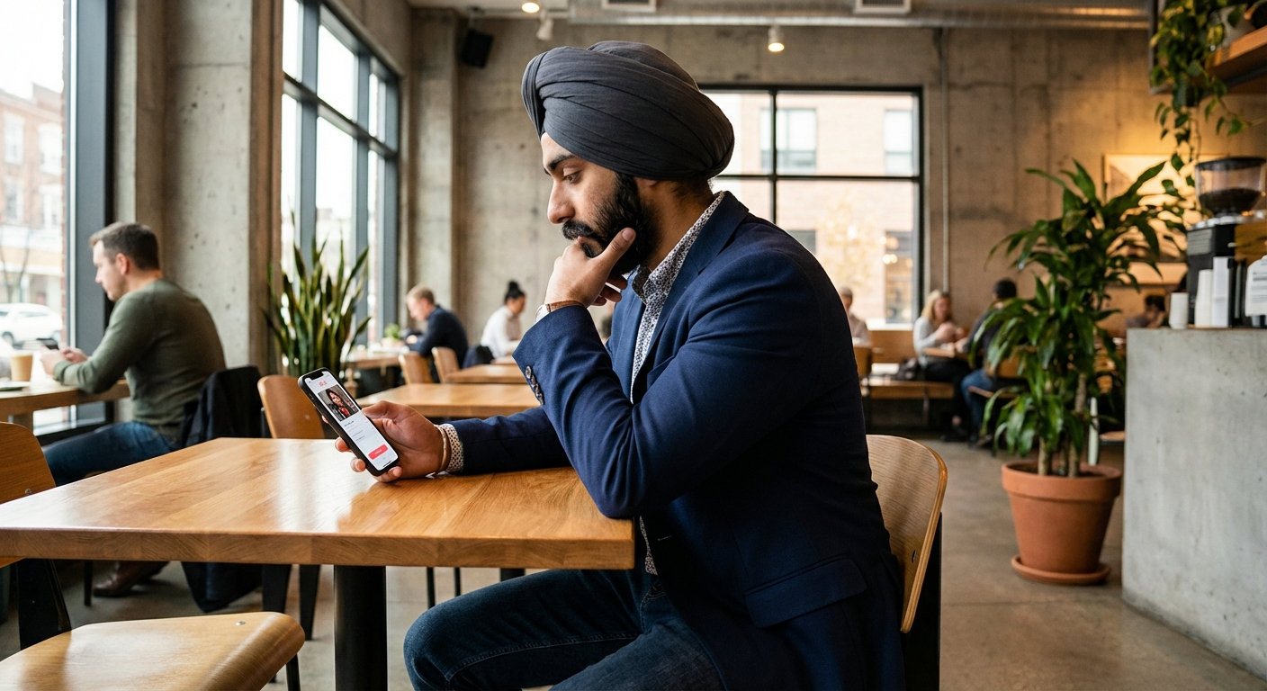 Sikh singles on a coffee date — app comparison illustration